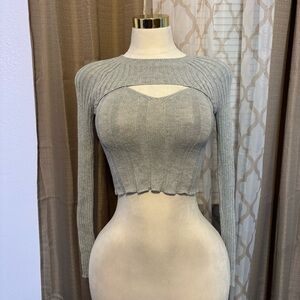 Aeropostale Gray Ribbed Cutout Bodysuit